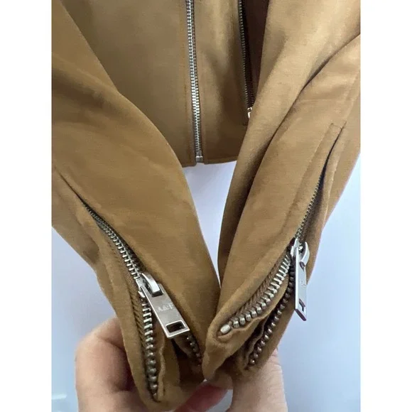 Abercrombie & Fitch Women Faux Suede  Zip Moto Biker Jacket Tan Brown M Edgy Chi - Picture 10 of 11